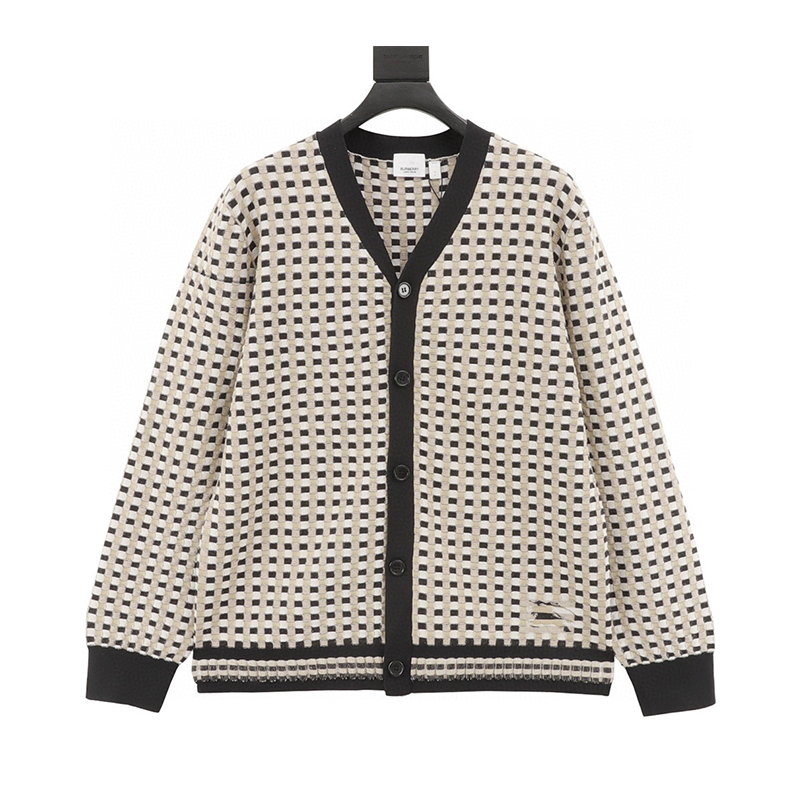 Burberry Sweater Black and white lattice pattern V Collar Knitted Sweater Cardigan for Men and Women