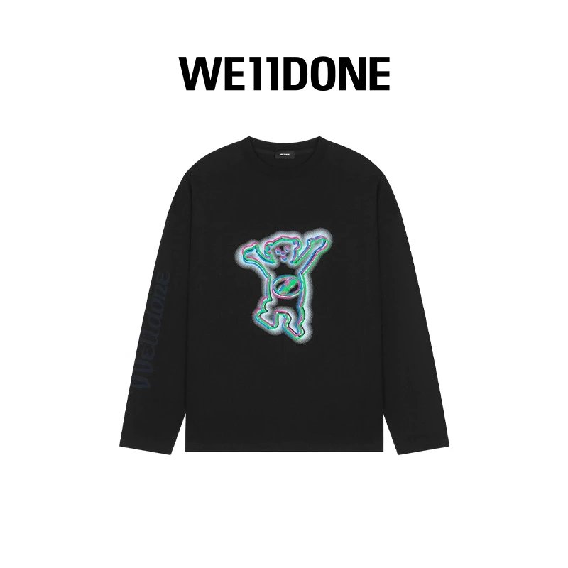 We11done Hoodie Top Version Neutral Men's and Women's Same Classic Colorful Bear Printed Crew Neck Inner Long Sleeve T Shirt Bottoming Shirt