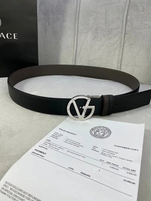 VERSACE Belt Top version Belt Men's Women's Universal Belt Pure Leather Men's Belt Imported from Italy Cowhide Leather v Home Belt Width3.8cm