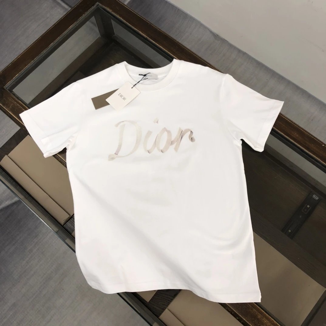 Dior T-shirt Front and Back Letter and Number Print logo round Neck Short Sleeve25ss New pure cotton T Unisex T-Shirt OS Drop Shoulder Loose Fit Base Shirt Top T-Shirt Short Sleeve
