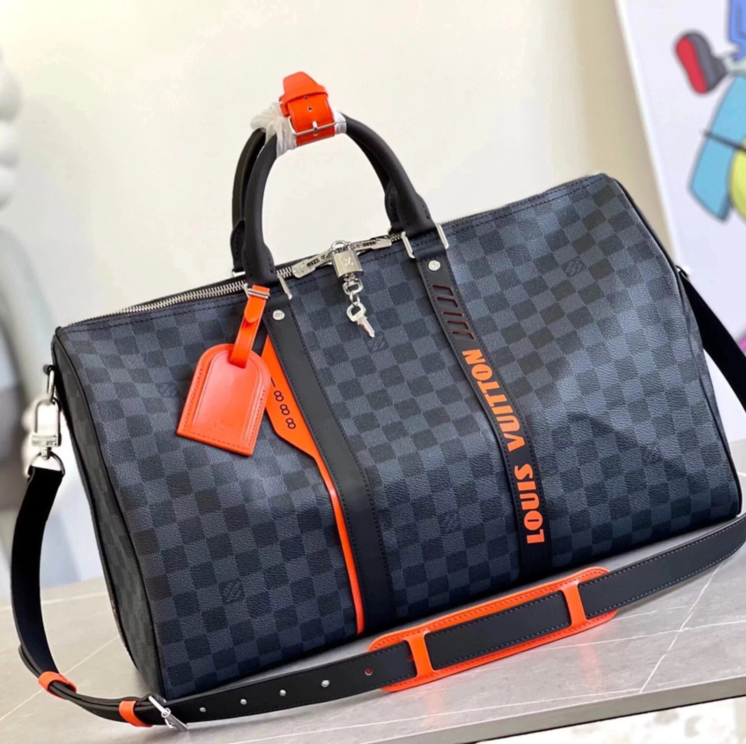 Louis Vuitton LV Travel Bag Top version Original Order N40166KEEPALLBANDOULIèRE45Men's Travel Bag Men's Bag DamierCobalt Canvas Traveling Bag Luggage Bag Luggage Bag Shoulder Messenger Handbag45cm