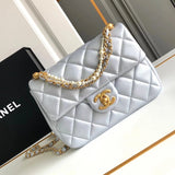 Chanel Women's Bag Top version 【Original Leather**】C Jia Nai Jia24P Early Spring New Pearl Flap Bag Pearl CF Square Fat Bag Genuine Leather Ladies Women's Bags Trendy Hot Sale Women's Bag Home Pearl Bag Pearl CF Package Pearl Chain Bag