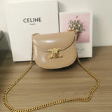 Celine women's bag Top version 【Original Leather Quality】2022Winter New Chain Saddle Bag TEENBESATRIOMPHE Early Autumn New Arc De Triomphe Saddle Bag Shoulder Chain Bag Crossbody Bag Classic Triumph Door Latch Metal110973