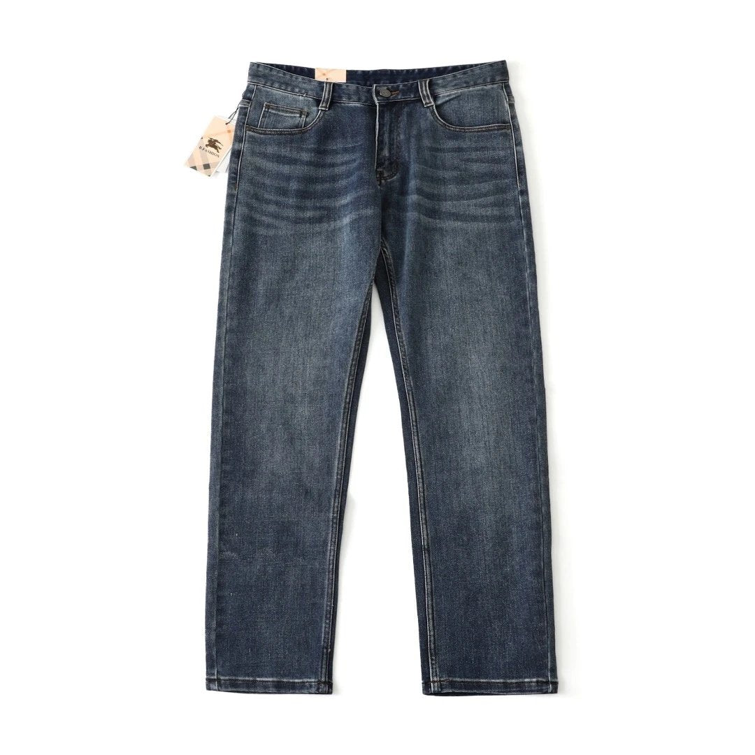 Burberry Jeans Back Label Hardware Logo Logo Straight Washed Blue Jeans Autumn Winter New Unisex Straight Long Pants Loose Casual Wide Leg High Waist