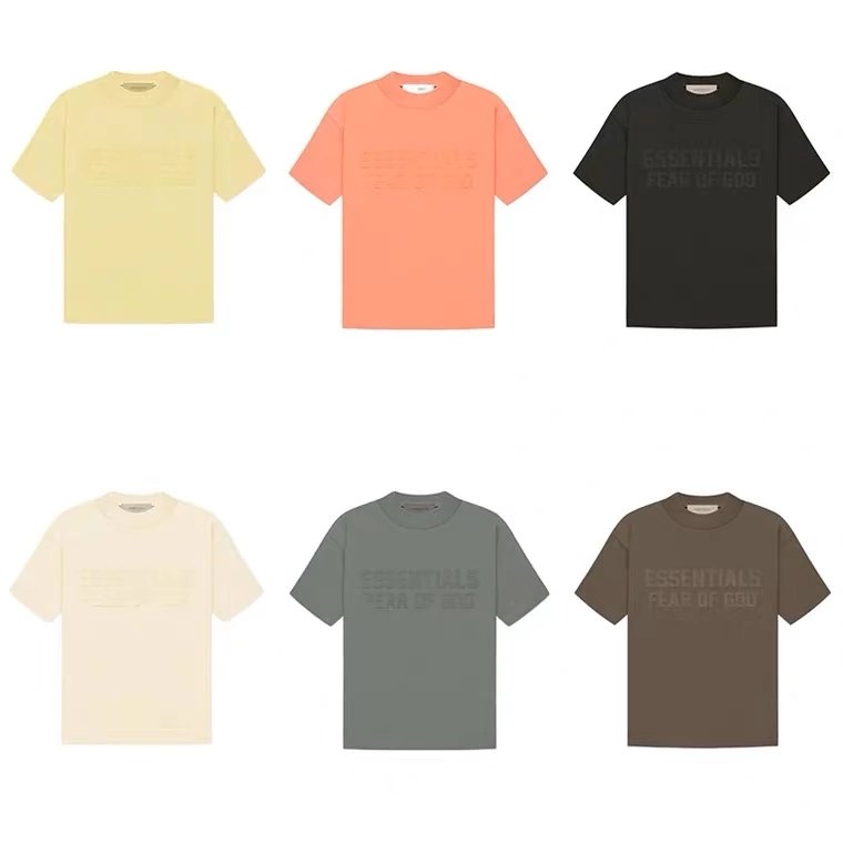 ESSENTIALS T-shirt Top Version Double-Line Double-Row Flocking round Neck T T-shirt High Street Loose Short Sleeve Men and Women