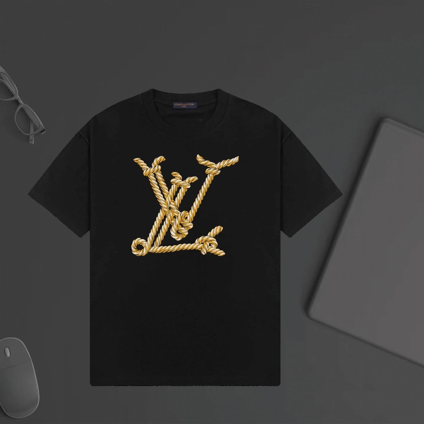 Louis Vuitton LV T-shirt Chest Rope Letter Print logo round Neck Short Sleeve25ss New pure cotton T Unisex T-Shirt OS Loose Fit Base Shirt Top Half Sleeve T-Shirt