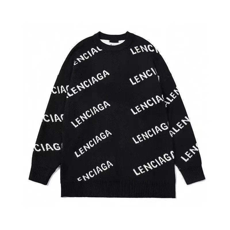 Balenciaga Clothing Thickened Double-Layer Letter Jacquard Casual Loose All-Match Men's and Women's Same Knitted Sweater