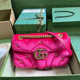 Gucci Women's Bag Top version 【**Original Cowhide】2023Autumn and Winter New Marmont Mamon Series Mini Backpack Chain Bag Medium Backpack Heart Bag Pairs G Rivet Embellished Velvet Marmon Bag Autumn and Winter Velvet Women's Bag446744443497