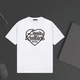 Louis Vuitton LV T-shirt Heart-shaped Letter Print on the Chest logo round Neck Short Sleeve25ss New Pure Cotton Unisex Style T T-shirt OS Loose Fit Base Shirt Top Half Sleeve T-Shirt