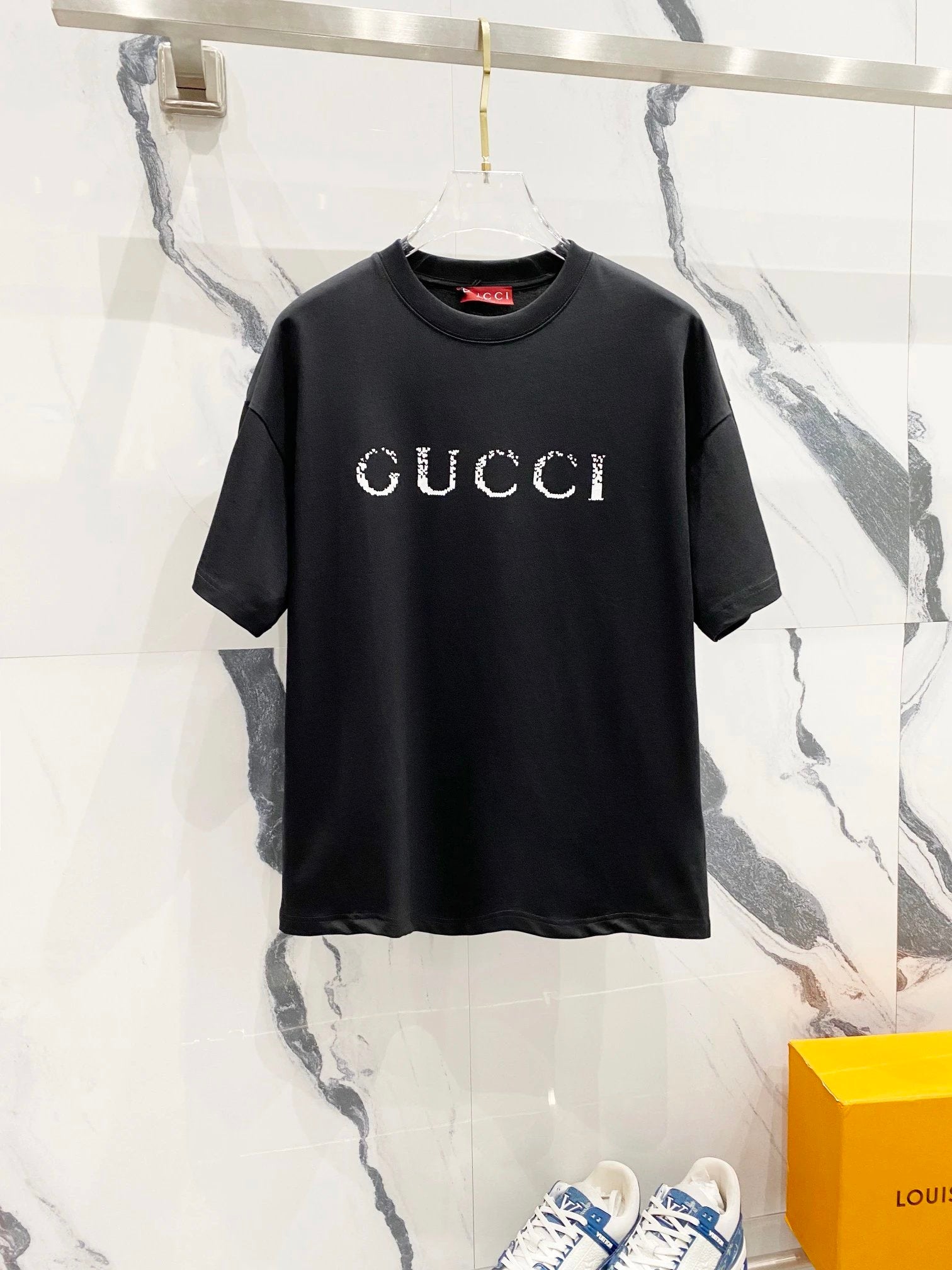 Gucci T-shirt Gradient Snowflake Letters LOGO Printed Crew Neck Short Sleeve Pure Cotton T Unisex T-Shirt OS Loose Fit Base Shirt Summer Casual Simple T-Shirt