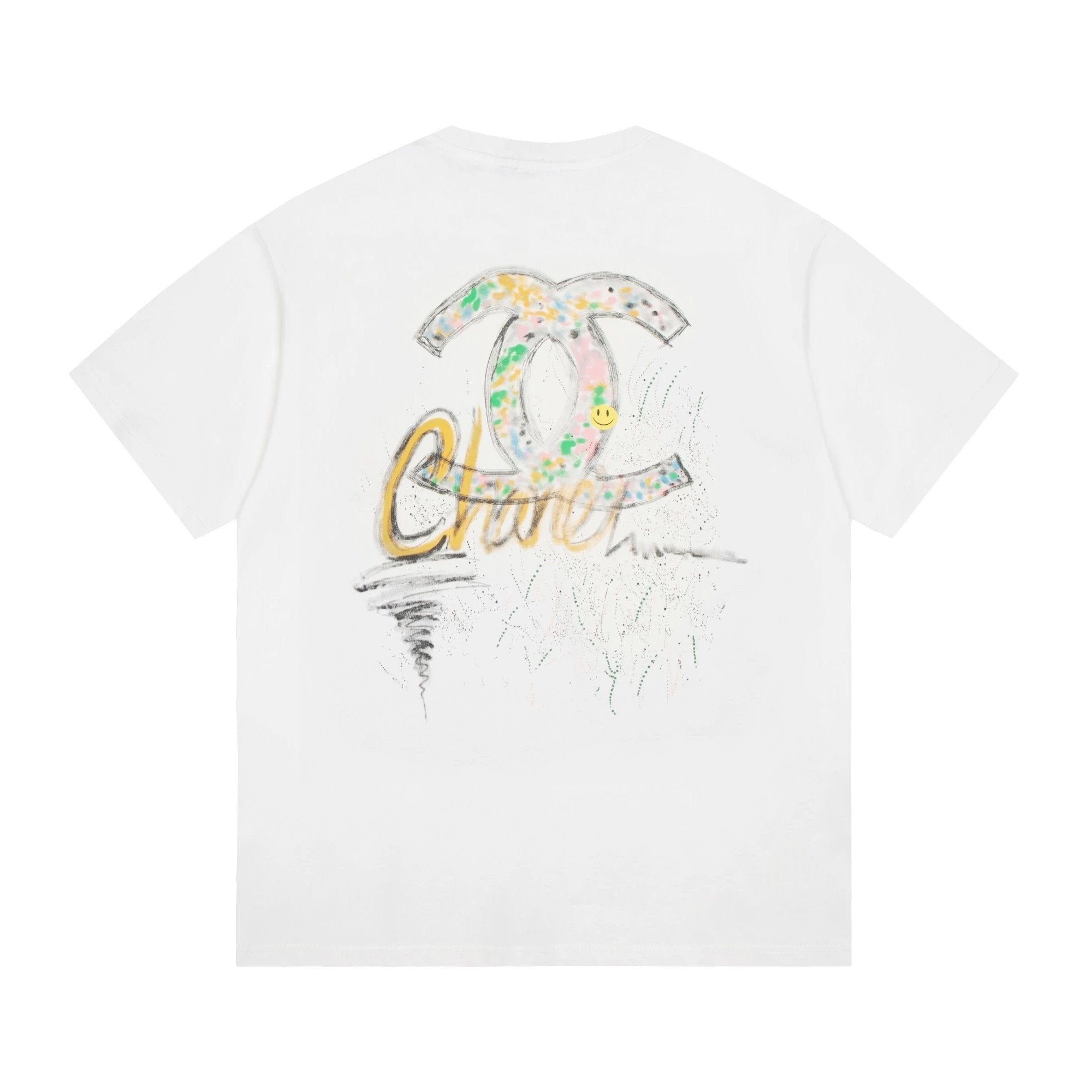 Chanel T-shirt High Quality Hand Drawn Color Spray Short Sleeve，Using Hand Painting Inkjet Technology，Loose design，Three Standard Complete，Same Style for Men and Women。
Size XSSML