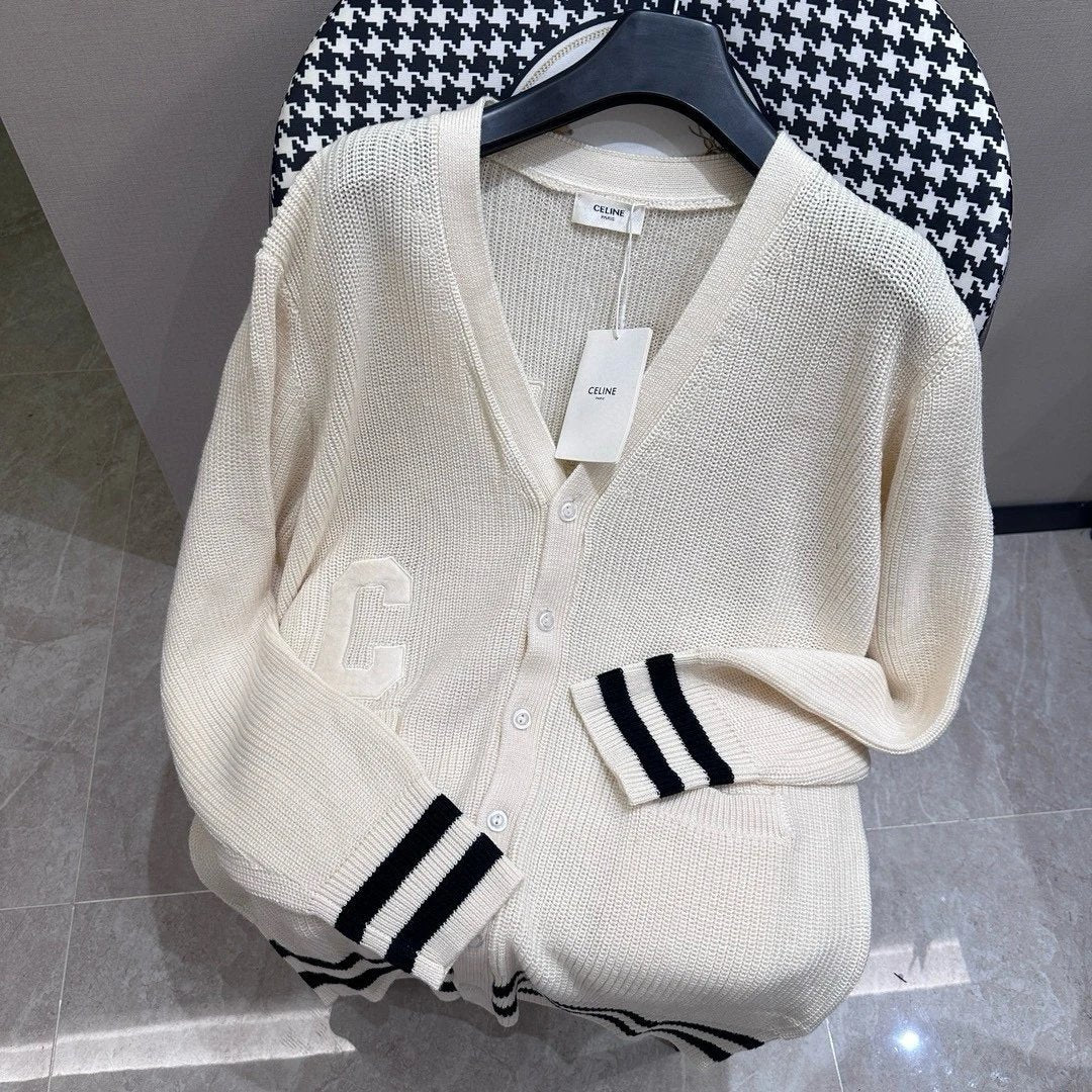 Celine Sweater V Collar Cardigan Sweater Coat Men and Women Same Style Top Long Sleeve Soft Glutinous Idle Style OS Loose Fit Thickened Versatile Casual Wear for Both Inner and Outer Layering