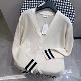 Celine Sweater V Collar Cardigan Sweater Coat Men and Women Same Style Top Long Sleeve Soft Glutinous Idle Style OS Loose Fit Thickened Versatile Casual Wear for Both Inner and Outer Layering