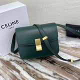 Celine women's bag Top version 【Original Leather】Classic ClassicBox Bag Teen Square Bag Stewardess Bag Box Bag Toothpick Pattern Cowhide Crossbody Women's Bag18.5cmTeenbox Bag