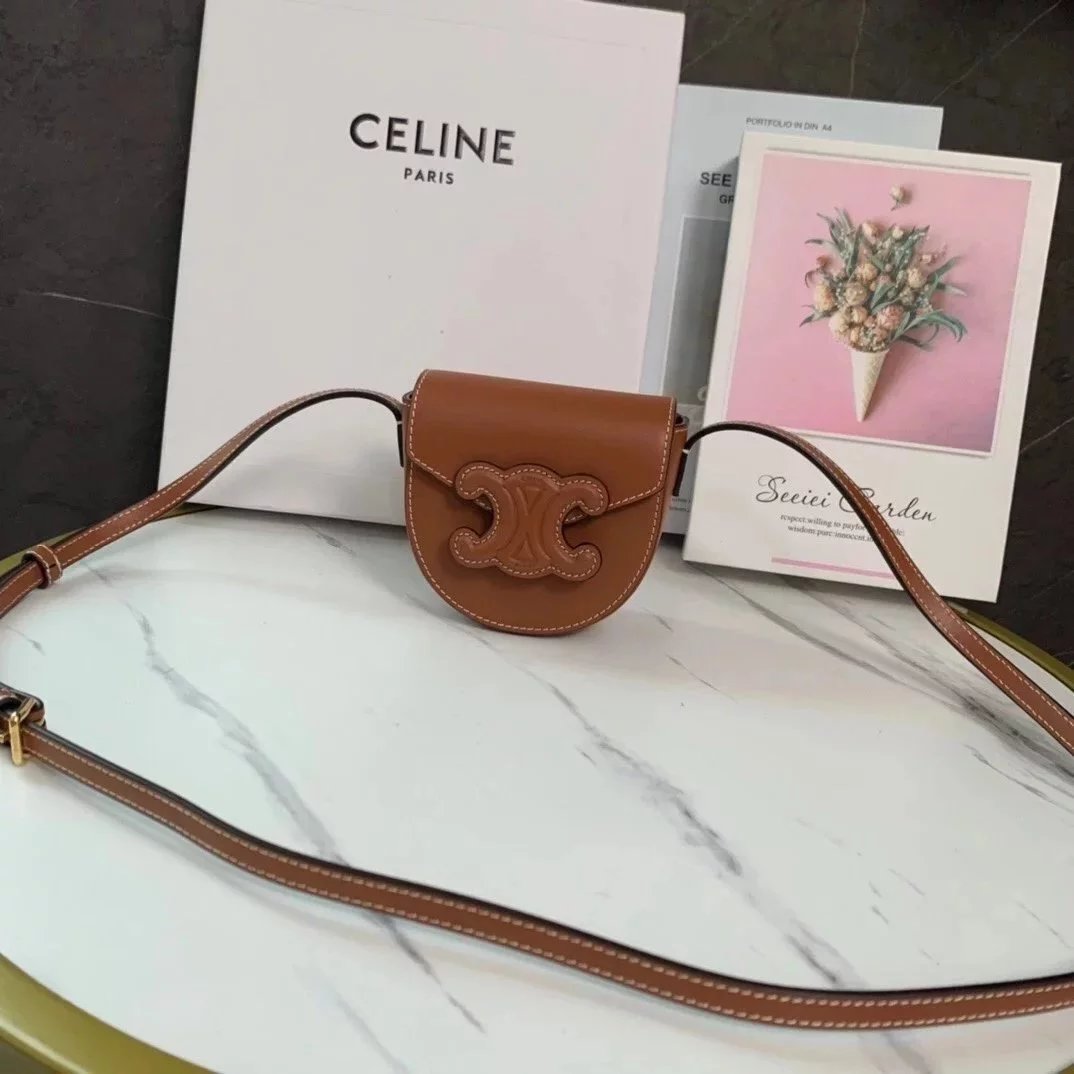 Celine women's bag Top version 【Original Leather】Early Spring New BESA Mini TRIOMPHE Smooth Cow Leather Handbag Arc De Triomphe Embossed Pattern mini Saddle Bag Crossbody Bag Shoulder Bag Women's Bag Super mini Small Bag11cm10J303