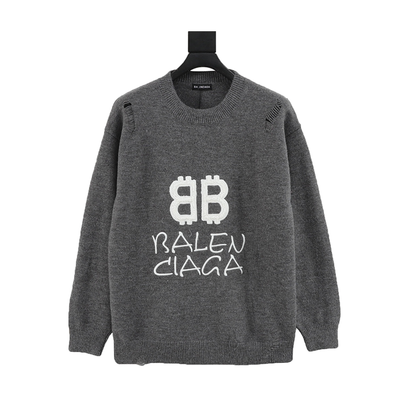 Balenciaga Sweater Double B Embroidered Knitted round Neck Sweater for Men and Women