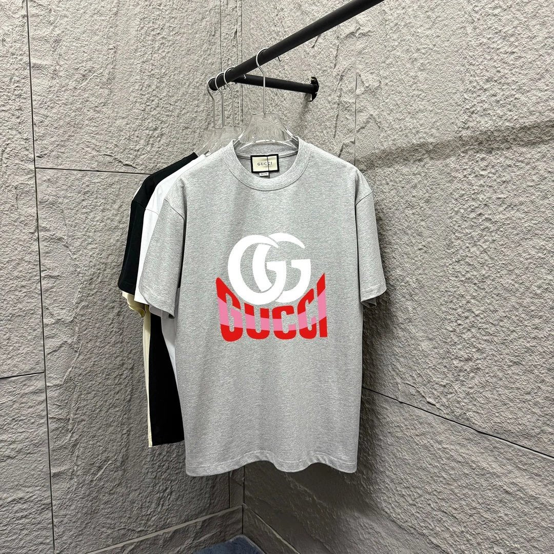 Gucci T-shirt Double Chest Letter G Printed Crew Neck Short Sleeve Pure Cotton T T-shirt ins Unisex Simple Summer New Casual Base Shirt T-Shirt