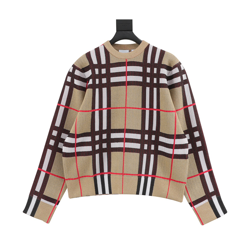 Burberry Sweater Plaid College Style Plaid round Neck Sweater for Men and Women