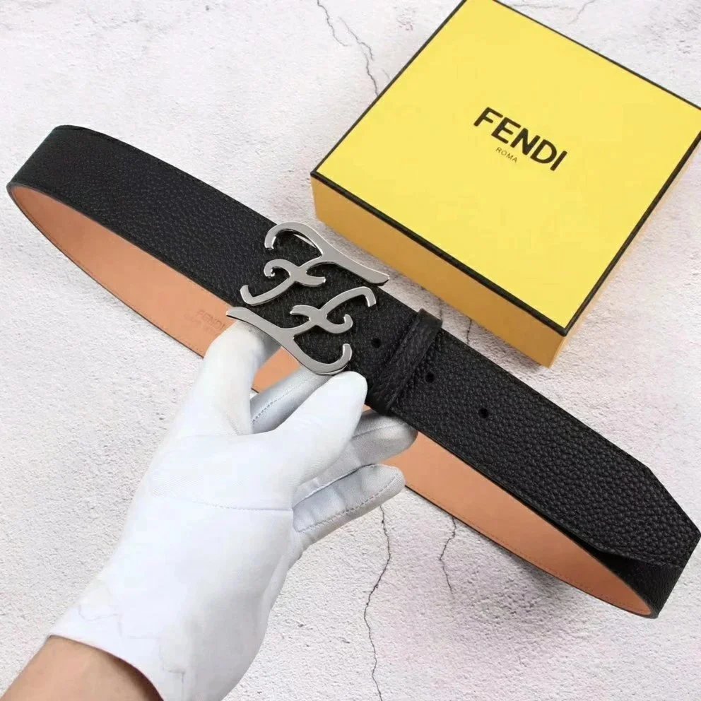 FENDI Belt Top version New European Station Monster Belt Men's Belt Genuine Leather Pure Cowhide Trendy Wild Casual Men's and Women's Brass Buckle Belt