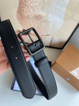 PRADA Belt Top version New Original Order Genuine Belt Men's Pin Buckle Belt Business Casual Cross Pattern Black Coffee Double-Sided Pure Original Leather Imported from Italy Cowhide Leather3.5