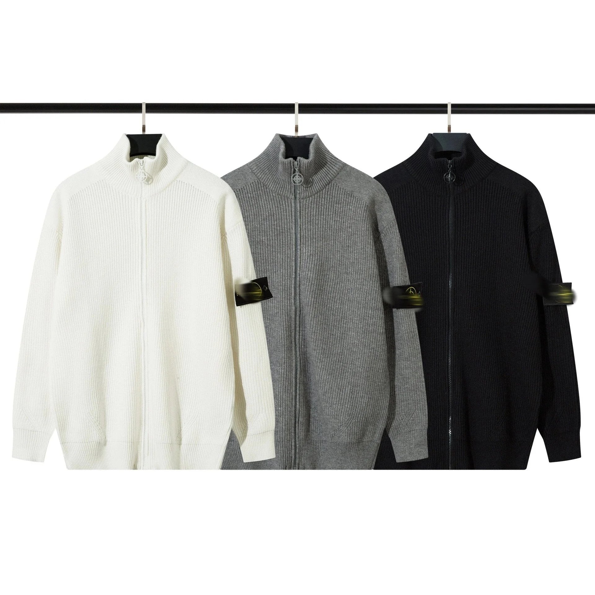 Stone Island Sweater Zipper Open Chest Collar Knitted Sweater