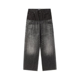 Balenciaga Jeans 100% Cotton Special Plaid Patchwork Washed Jeans Casual Wide-leg Pants Straight-leg Pants High-waisted Pants Unisex Long Pants24ss Autumn and Winter New Products