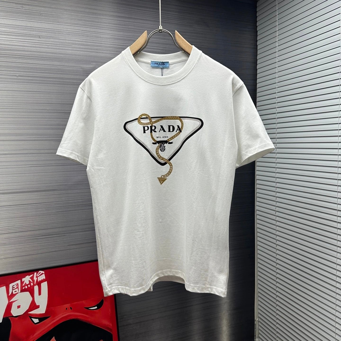PRADA T-shirt Necklace Print on Chest logo round Neck Short Sleeve25ss New Pure Cotton Unisex Style T Casual T-Shirt Base Layer Shirt OS Loose Fit Half Sleeve Top Plus Size