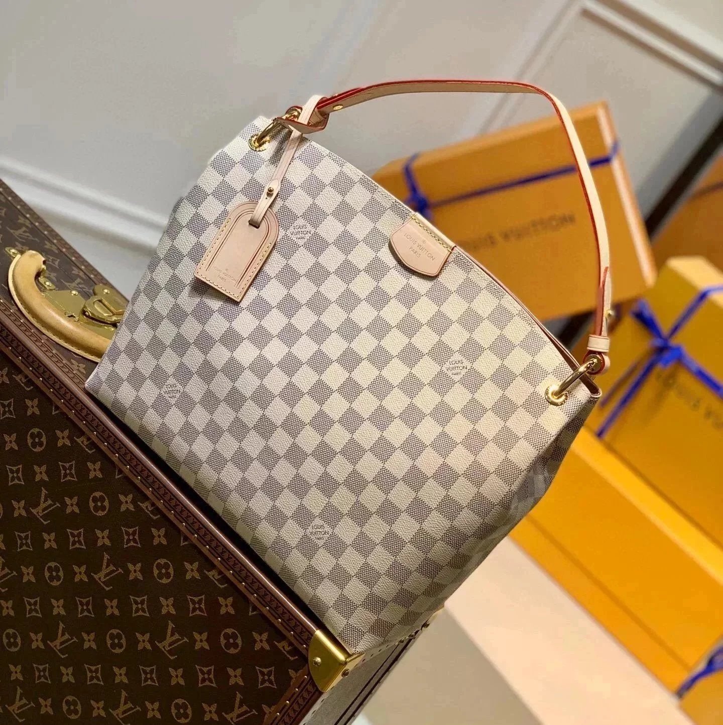 Louis Vuitton LV Women's Bag Top version Internet Hot Big Bag Presbyopic Women's Bag New Graceful Small Size Handbag Tote Bag Wide Shoulder Strap Handbag Shopping Bag Shoulder Bag Messenger Bag Mummy Bag M43700M43703
