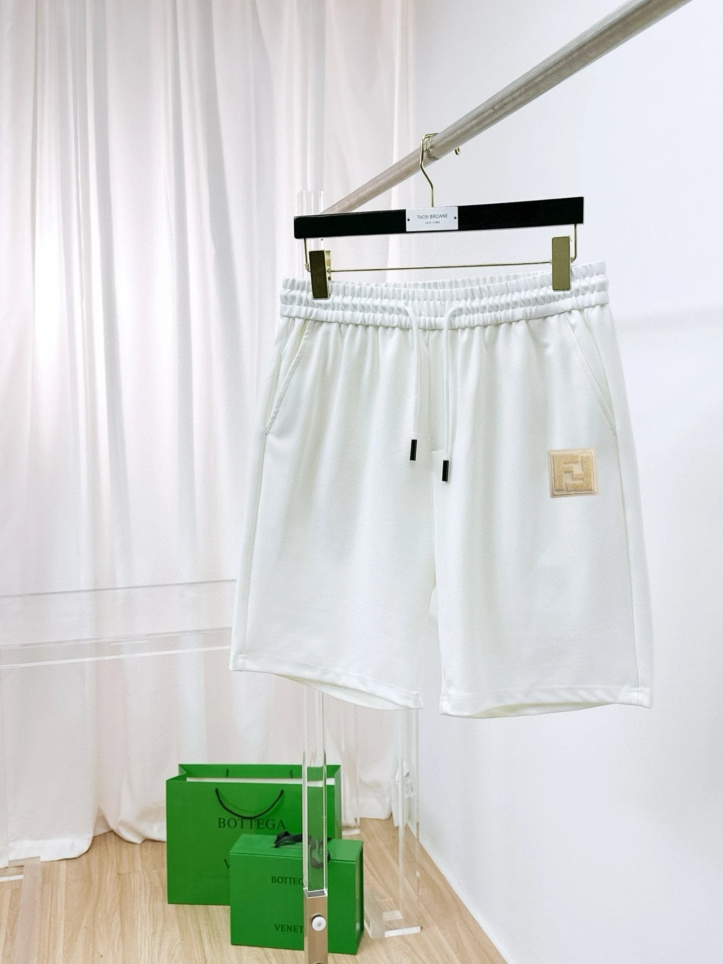 FENDl Shorts Front Body Double F Alphabet Toothbrush Embroidery logo Five-point Shorts25ss New Drawstring Casual Summer Pants American Style5Two-in-One Casual Sweatpants for Men and Women, Pure Cotton Joggers