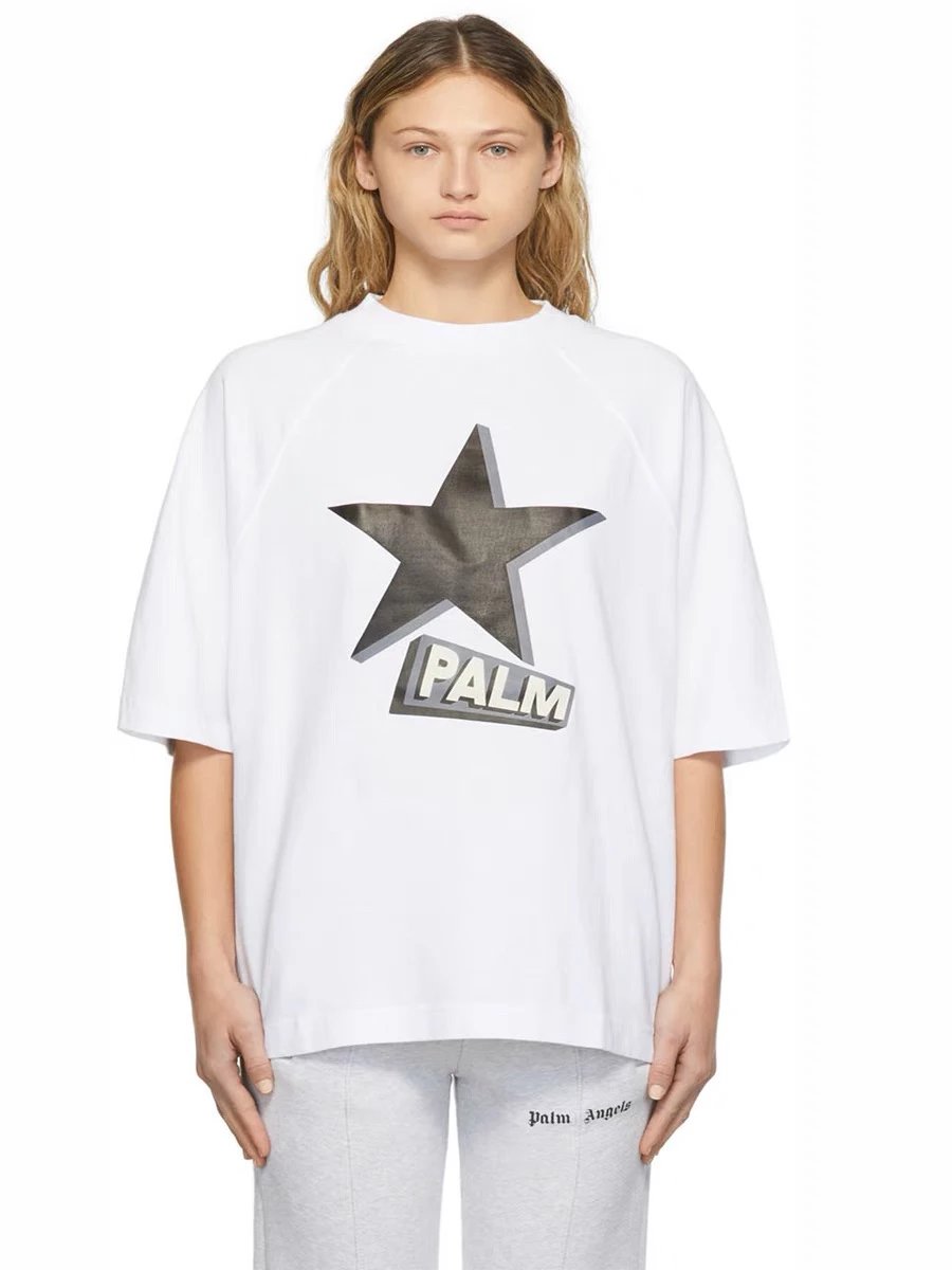 Palm Angels T-shirt Top Version n Three-Dimensional Star Printing round Neck Loose Short Sleeves T T-shirt Summer Casual Fashion Brand Top