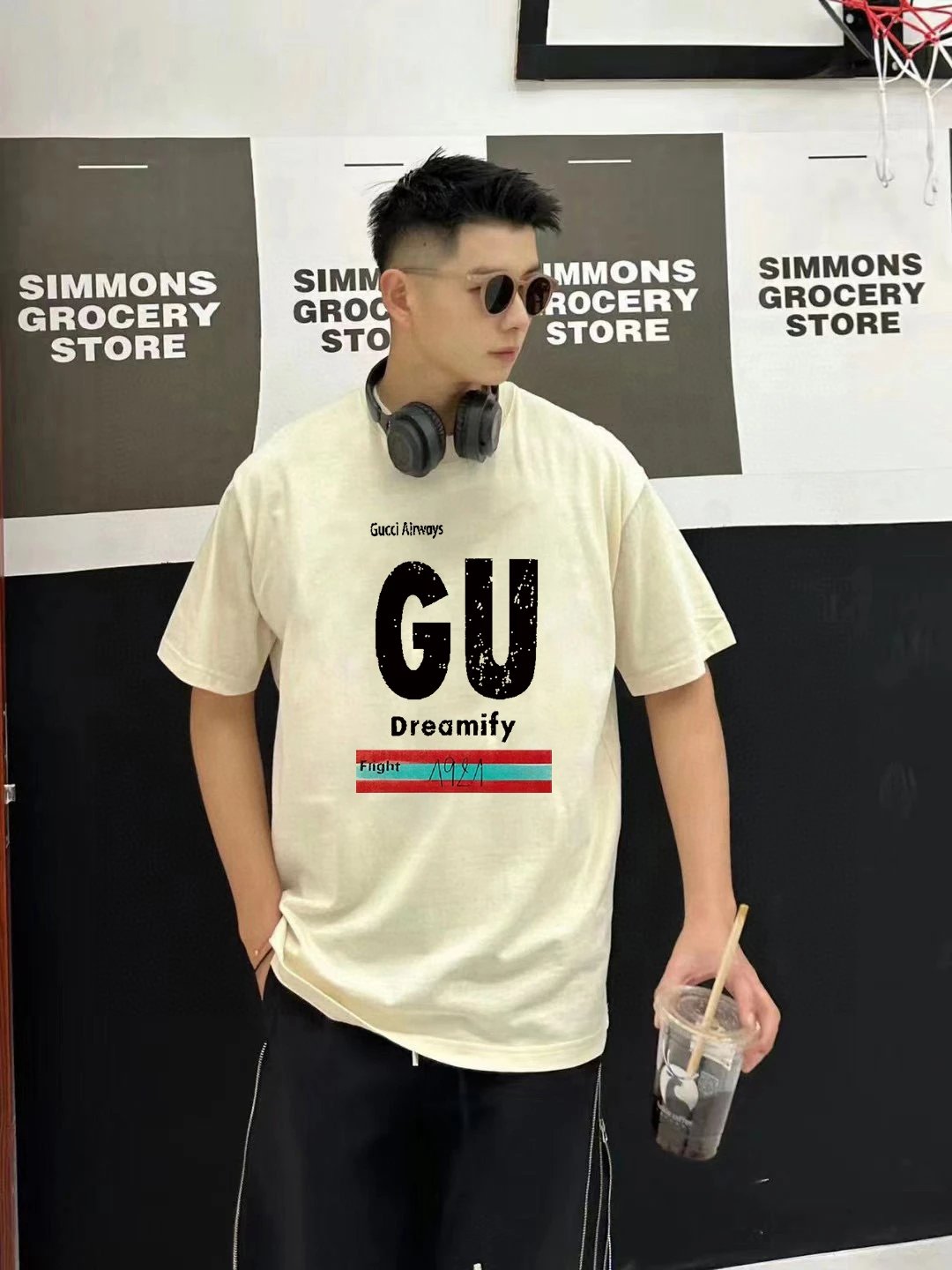 Gucci T-shirt Front and Back Letter Direct Print logo round Neck Short Sleeve25ss New Pure Cotton Unisex Style T T-shirt OS Loose Fit Base Shirt Short Sleeve Top T-Shirt