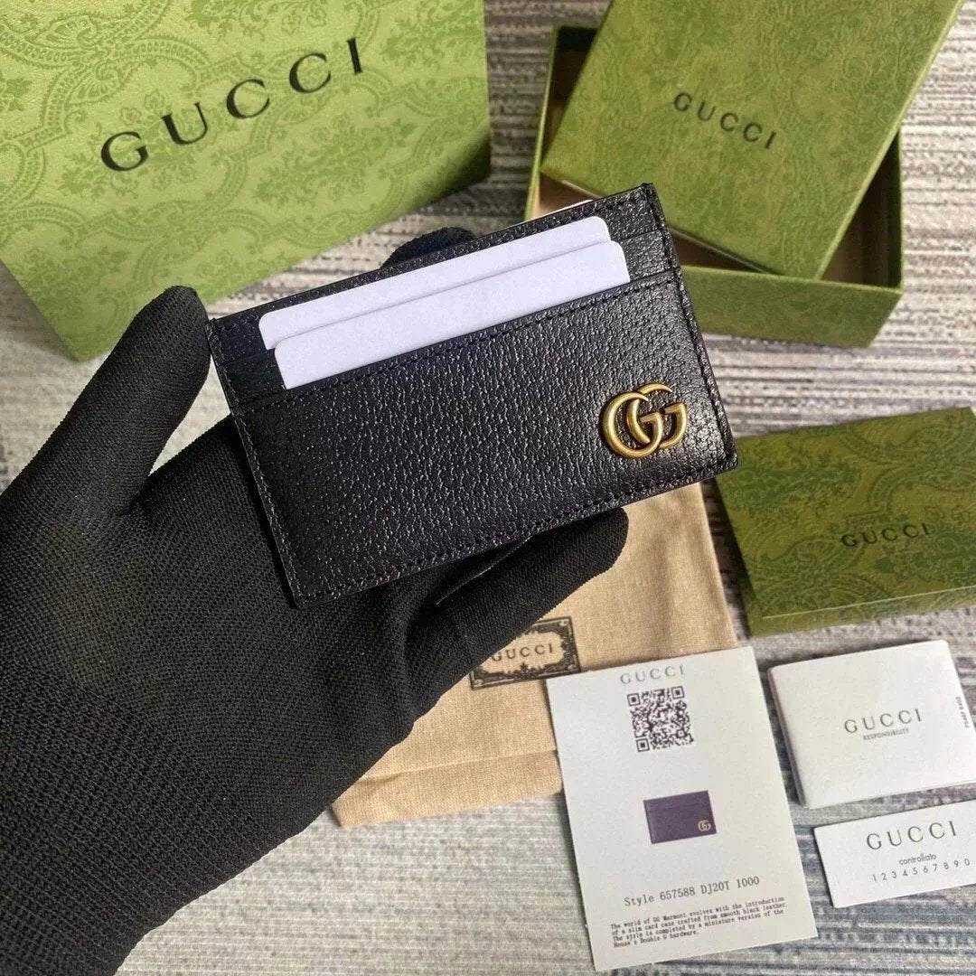 Gucci Wallet Top version 【Original Order】Tiger Head marmont Bee Print Small Card Holder Lightweight and Convenient Pair G Letters logo Genuine Leather Card Holder Card Holder Unisex