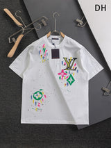 Louis Vuitton LV T-shirt Front Letter Patch Embroidery Graffiti Petal Large Print logo round Neck Short Sleeve25ss New pure cotton T Unisex T-Shirt OS Loose Fit Base Shirt Top Half Sleeve T-Shirt