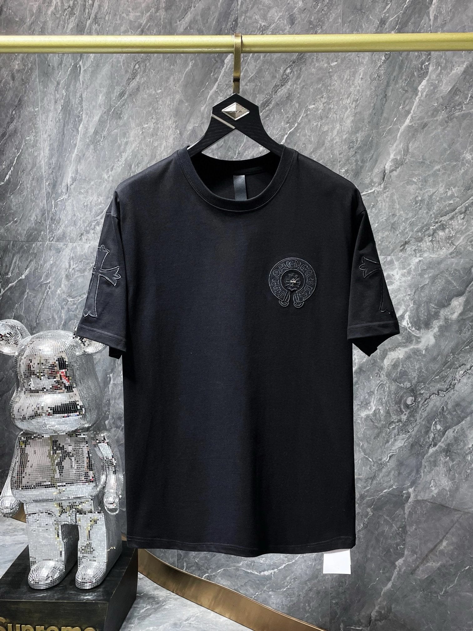 Chrome Hearts T-shirt Top Version Horseshoe Embroidery Men's and Women's Same Style Short Sleeve T Summer Fashionable Shirt