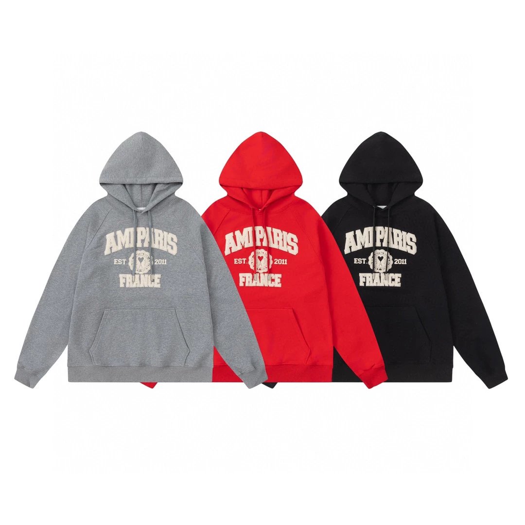 Ami Hoodie Top Version Men's and Women's Same Autumn and Winter New Style Same Color Love Long Sleeve Hooded Hoodie