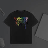 Louis Vuitton LV T-shirt Gradient Color Block Letter Print on Chest logo round Neck Short Sleeve25ss New Pure Cotton Unisex Style T T-shirt OS Loose Fit Base Shirt Half Sleeve T-Shirt Top Half Sleeve