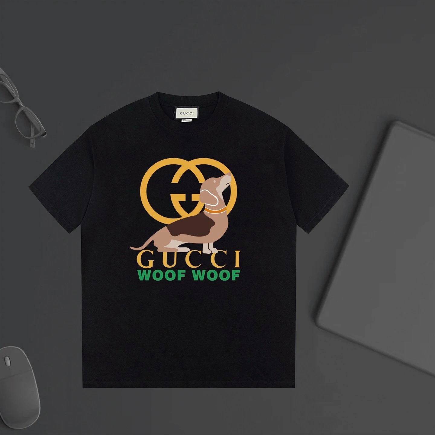 Gucci T-shirt Double-breasted G Cartoon Dog Print logo round Neck Short Sleeve25ss New Pure Cotton Unisex Style T T-shirt OS Loose Fit Base Shirt Top Half Sleeve T-Shirt