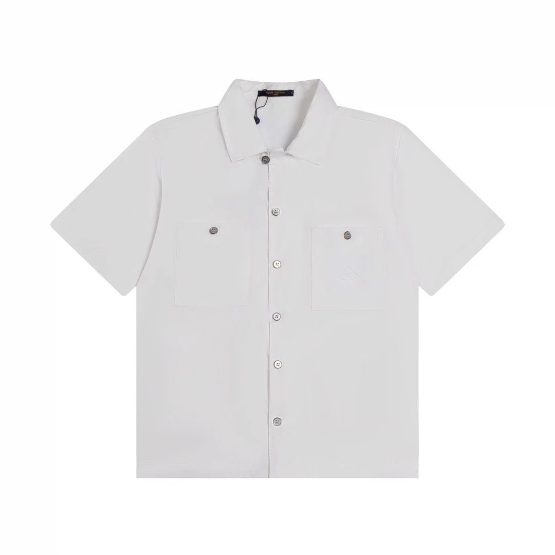 Louis Vuitton LV Shirt Pocket Embossed Texture logo Shijia Turn-down Collar Short Sleeve Shirt Unisex Versatile Business Casual Slim Fit Jacket