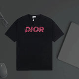 Dior T-shirt Chest Texture Letter Print logo round Neck Short Sleeve25ss New Pure Cotton Unisex Style T T-shirt OS Loose Fit Base Shirt Top D Short Sleeve T-Shirt