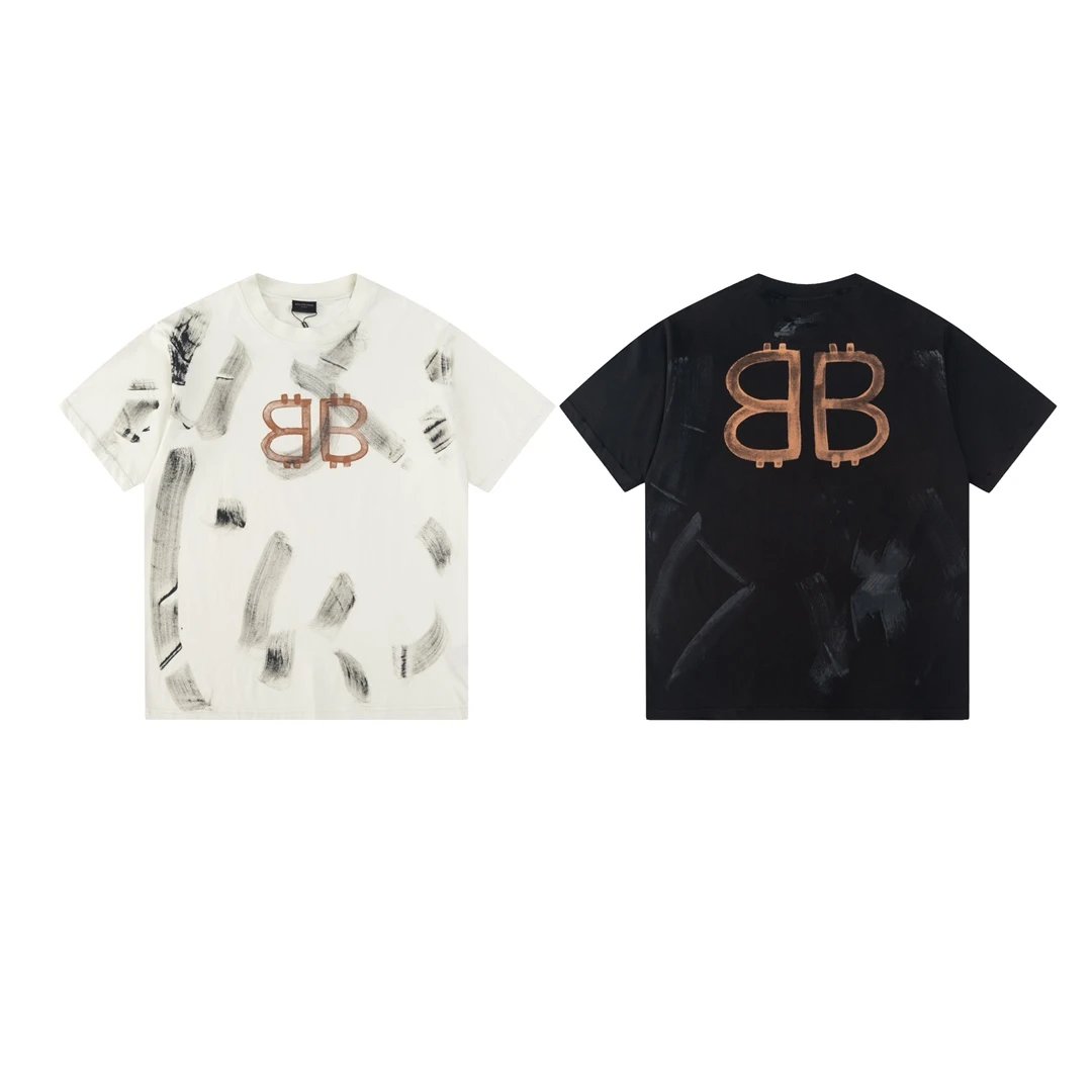 Balenciaga T-shirt Front and Rear Pair B Alphabet Hand-drawn Mud Print logo round Neck Short Sleeve25ss New pure cotton T Unisex T-Shirt OS Loose Fit Base Shirt Top Half Sleeve T-Shirt