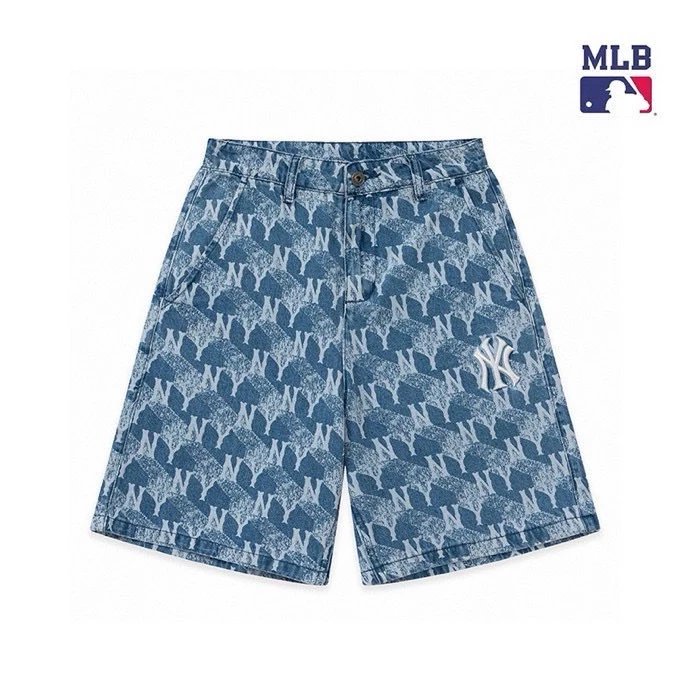 MLB Shorts Top Version New Geometric Full Printed Denim Shorts Men and Women Same Style