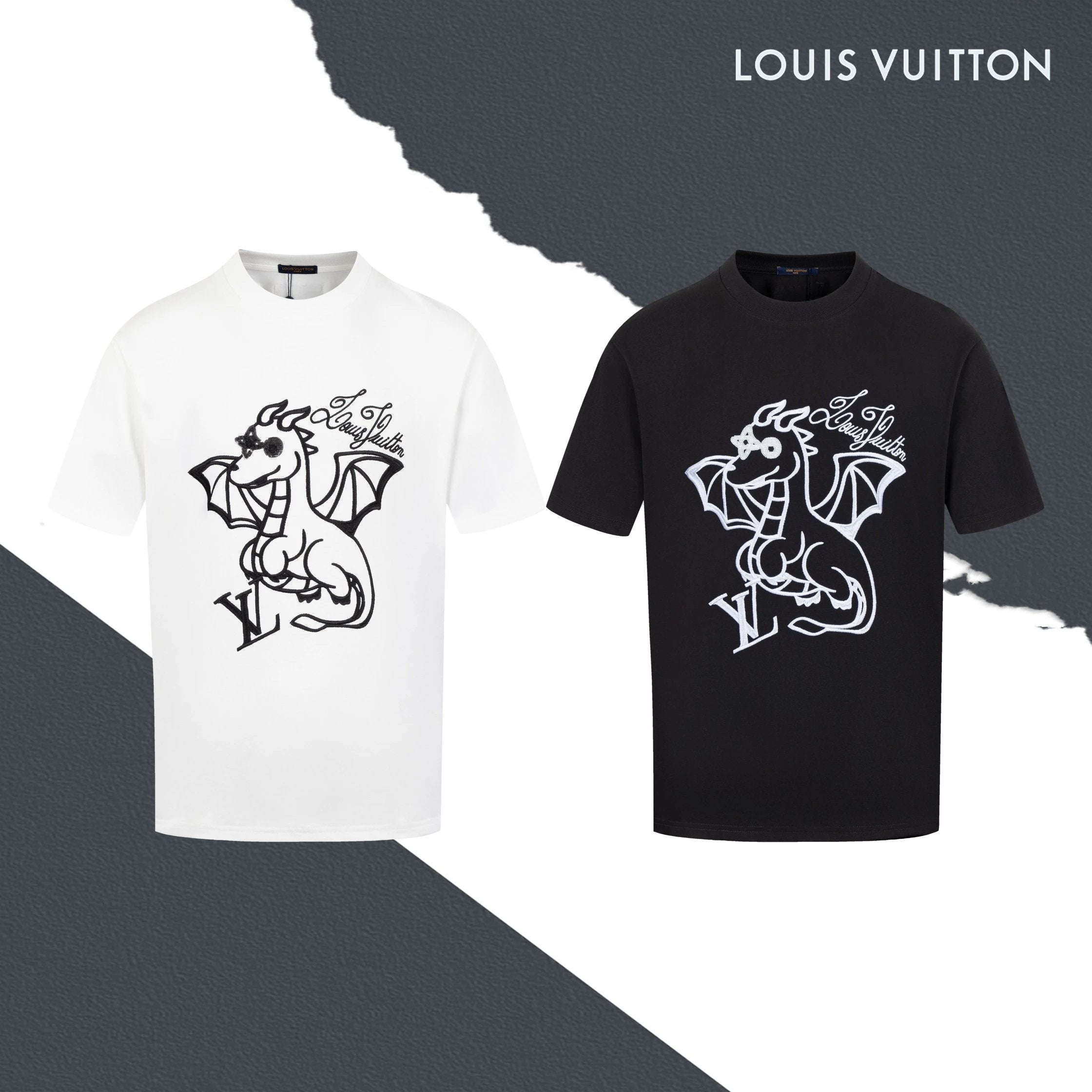 Louis Vuitton LV T-shirt Front Little Fire Dragon Embroidery logo round Neck Short Sleeve25ss New Pure Cotton Unisex Style T T-shirt OS Loose Fit Base Shirt Half Sleeve T-Shirt Top Half Sleeve