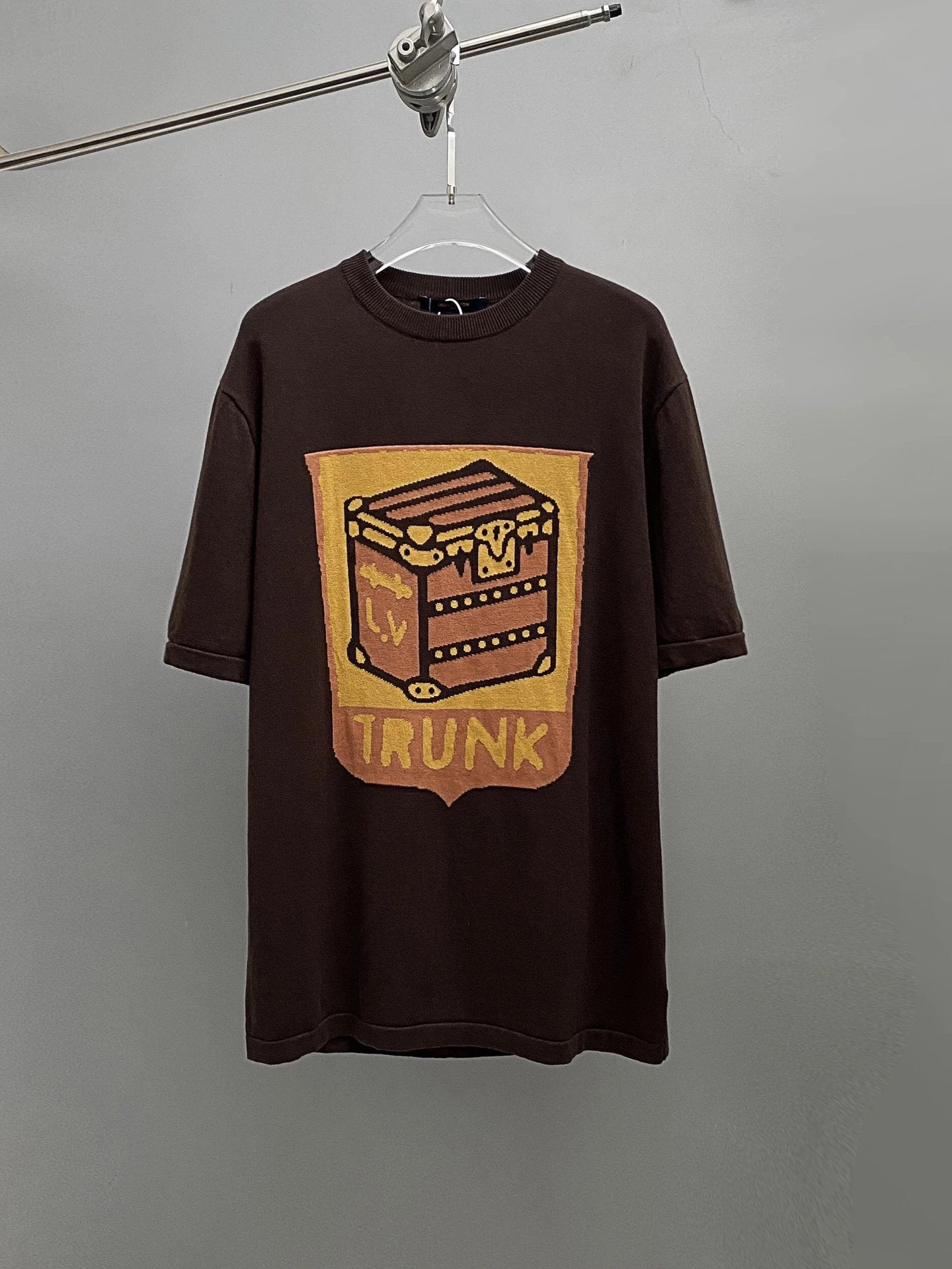 Louis Vuitton LV T-shirt Deep Brown Chest Box Patch Knit Sweater Round Neck Short Sleeve25ss New pure cotton T Unisex T-Shirt OS Loose Fit Base Shirt Top Half Sleeve T-Shirt