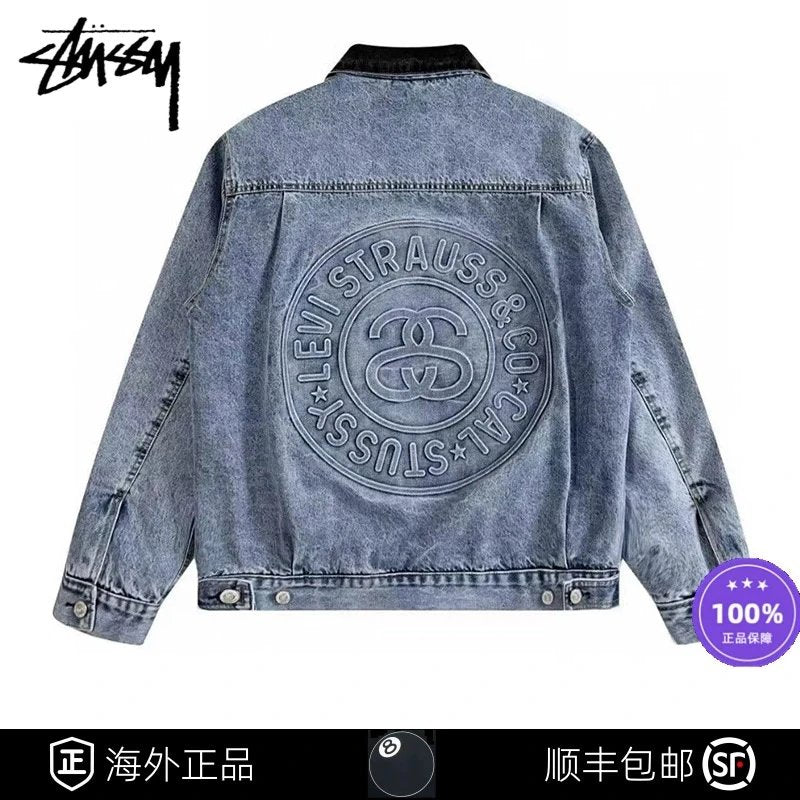 Stussy Jackets Top Version Co-Branded Double S Embossed Black Eight Jacket Long Sleeve Men and Women Fall Winter Coat