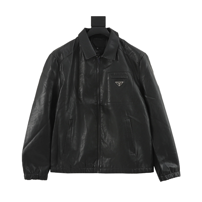 PRADA Jackets  Triangle Mark Top Layer Leather Jacket for Men and Women