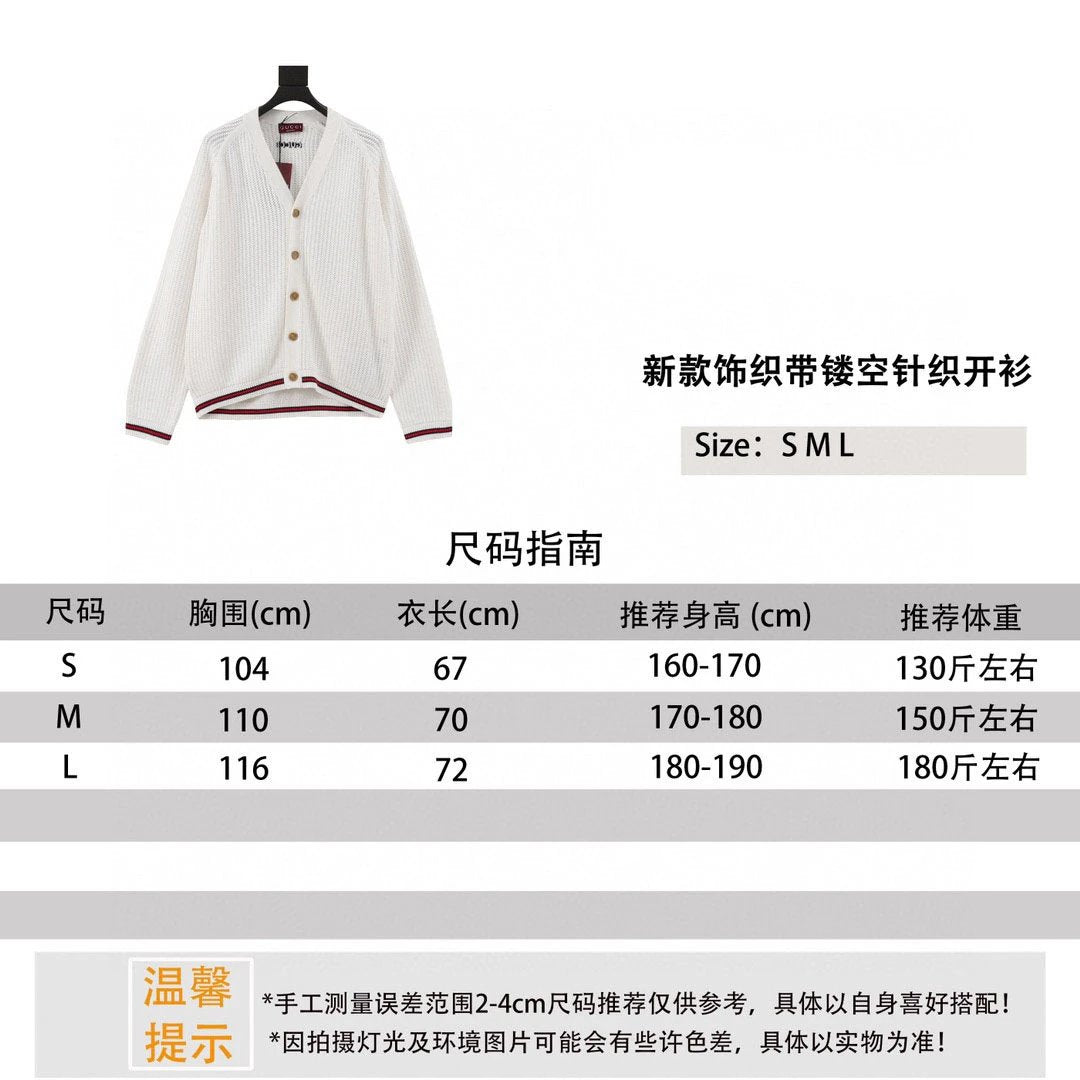 Gucci Sweater New Decorative Ribbon Hollow-out Knitted Cardigan for Men and Women