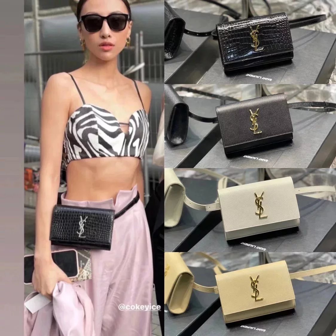 YSL Women's Bag Top version 【Original Leather Quality】2022Latest Counter Kate Caviar Cowhide Crocodile Pattern Cattle Leather Waist Bag Backpack Crossbody Bag Waist Bag Clutch Multifunctional Small Bag with Card Slot Card Holder Wallet