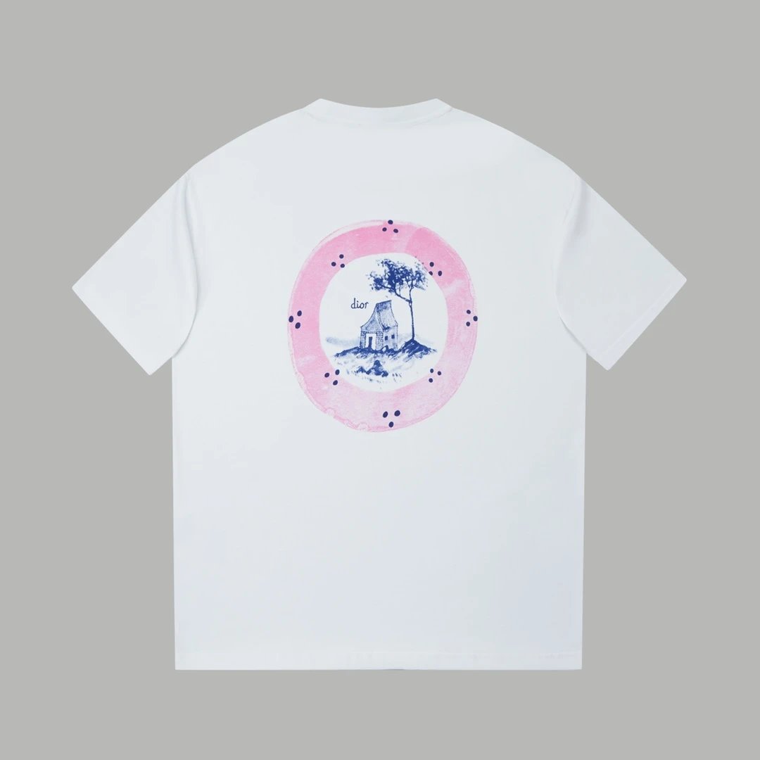 Dior T-shirt Back House Print logo round Neck Short Sleeve25ss New pure cotton T Unisex T-Shirt OS Loose Fit Base Shirt Top Half Sleeve T-Shirt