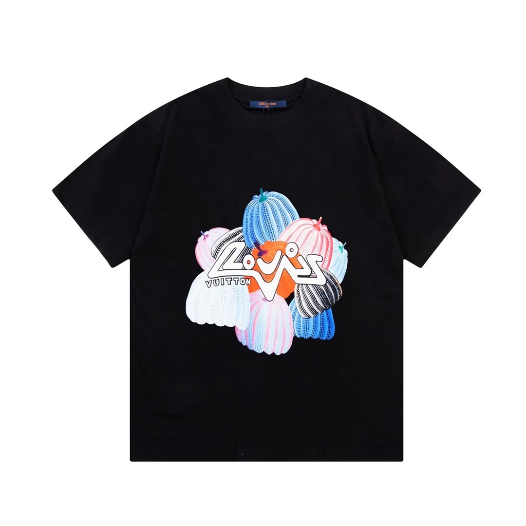 Louis Vuitton LV T-shirt Front Pumpkin Letter Print logo round Neck Short Sleeve25ss New Pure Cotton Unisex Style T Casual T-Shirt Base Layer Shirt OS Loose Fit Half Sleeve Top Plus Size
