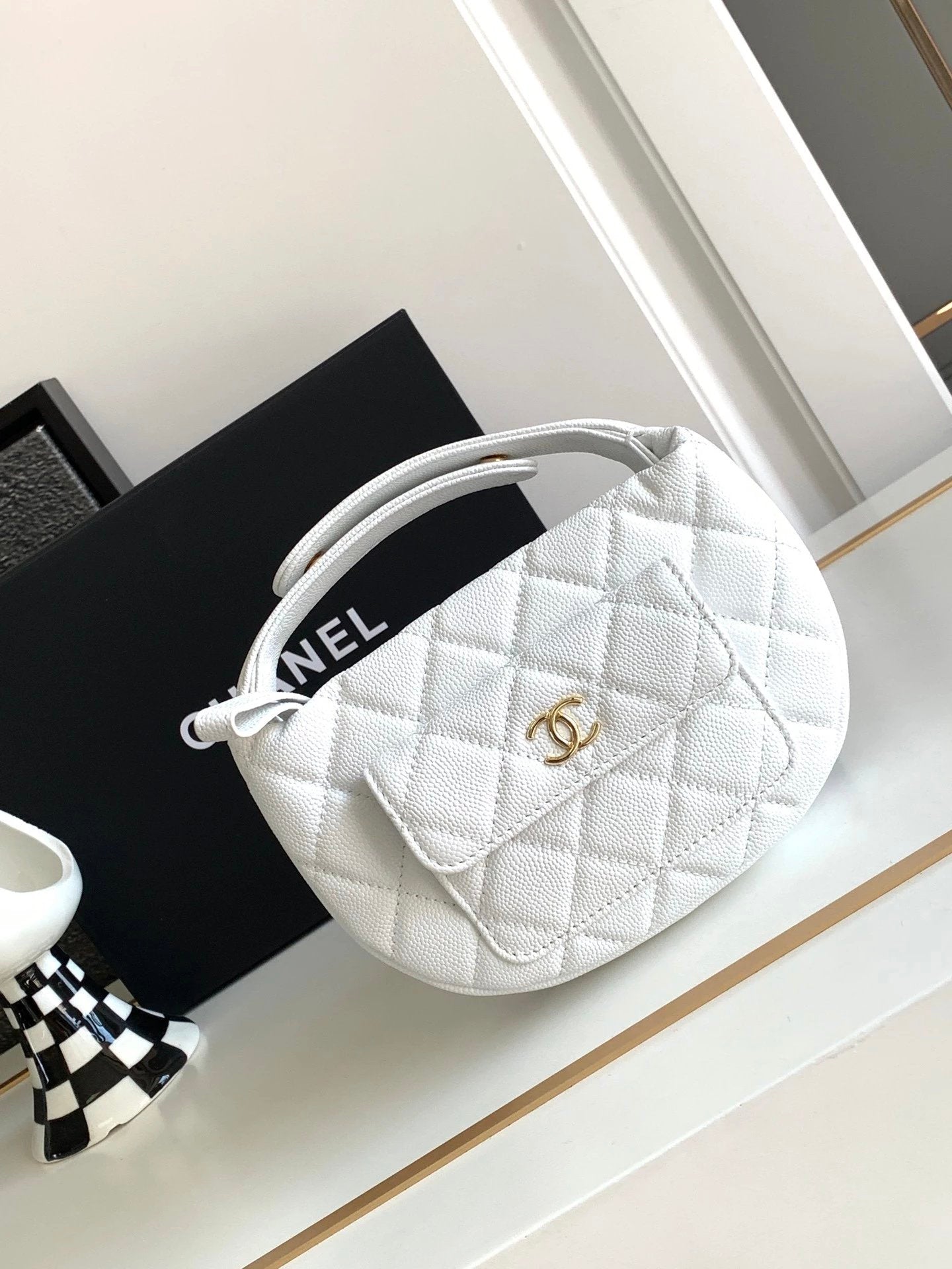 Chanel Women's Bag Top version 【Original Leather Highest Version】Bag2023New Hula Hoop Mini Clutch Small Waste Bag Handbag23c New Popular Women's Bag Clutch Wrist Bag Dinner Bag23B New Hula Hoop Bag Caviar Ball Grain Cowhide